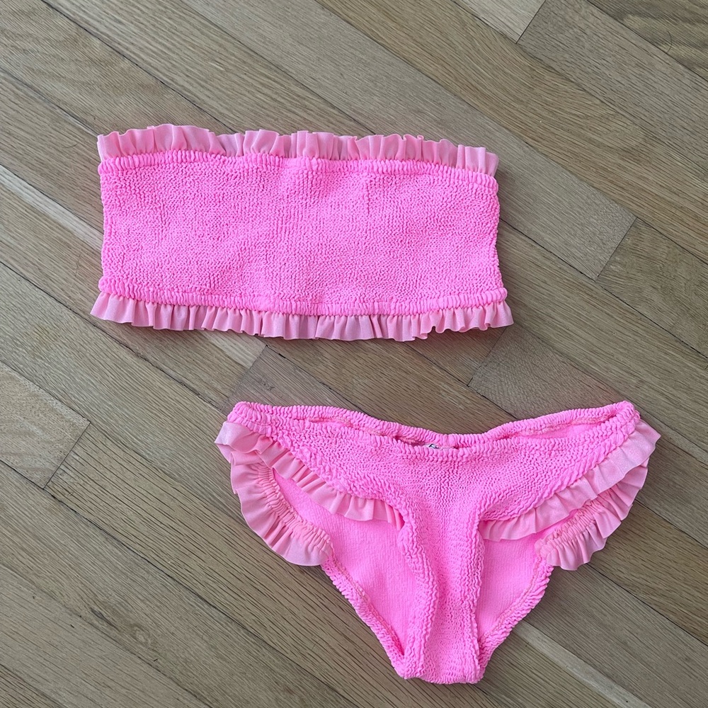 Hunza G Bikini Swimsuit - Hot Pink Bandeau Frill Bottom